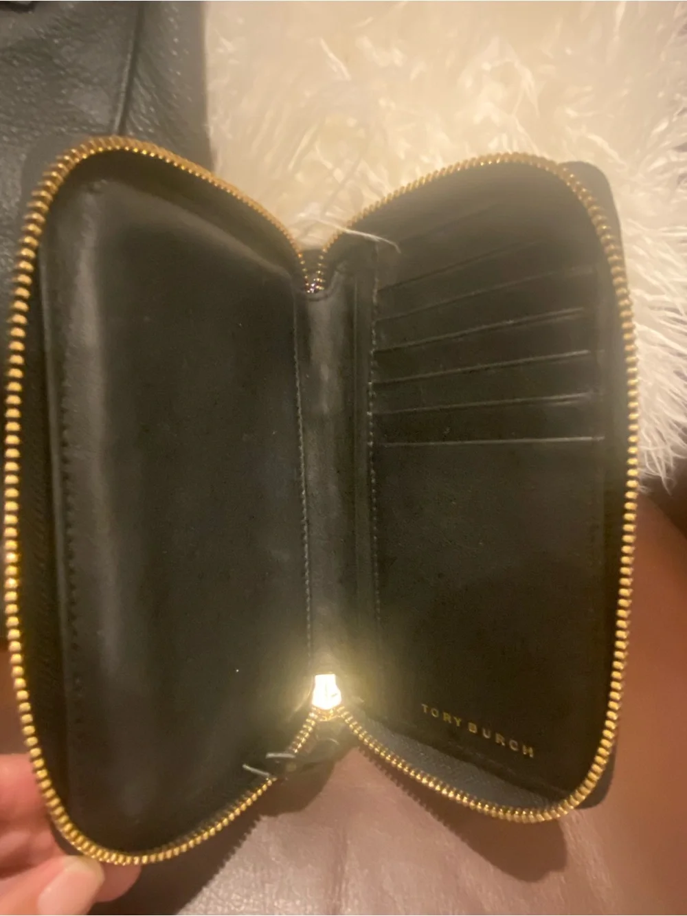 Tory Burch Black Pebbled Leather Backpack with Gold Logo Accent